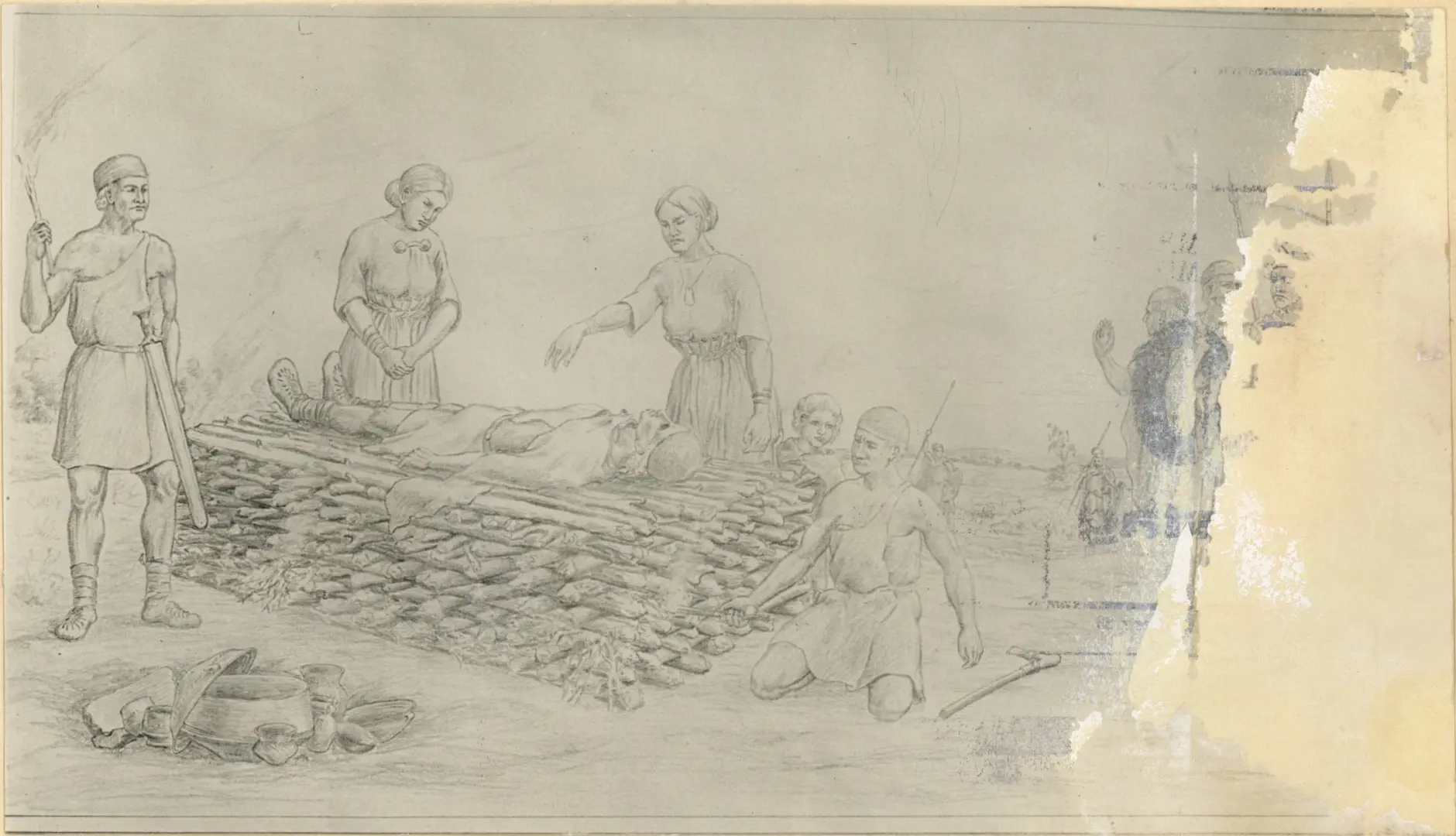 Zeichnung eines Scheiterhaufens